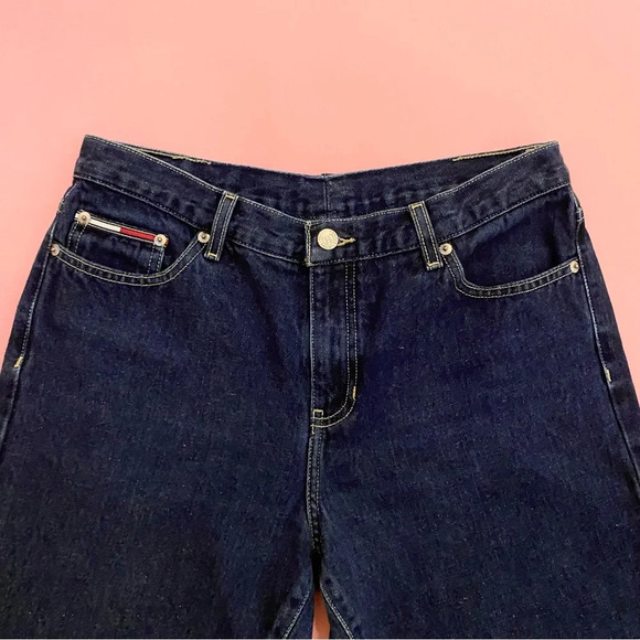 Authentic 90s Tommy Hilfiger Flared & Mid-Rise Dark Blue Denim Jeans - Picture 3 of 8